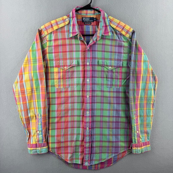 Polo Ralph Lauren Other - Polo Ralph Lauren Shirt Mens Large Trim Military Plaid Button Up Epaulettes